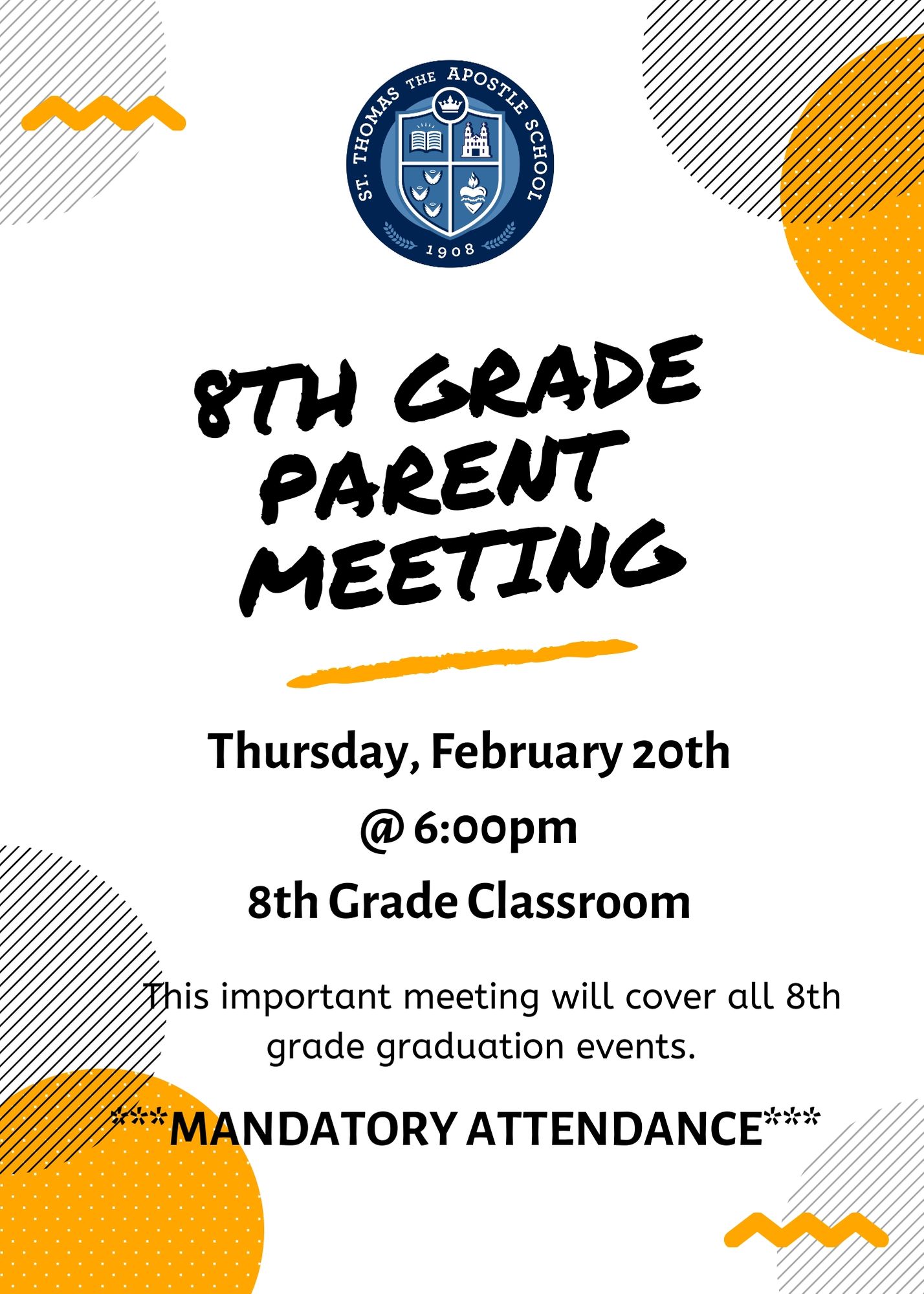 8th Grade Parent Meeting - February 20th | St. Thomas the Apostle School
