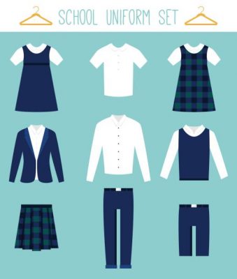 School Uniforms for Children. Kids Clothes Flat Vector Set